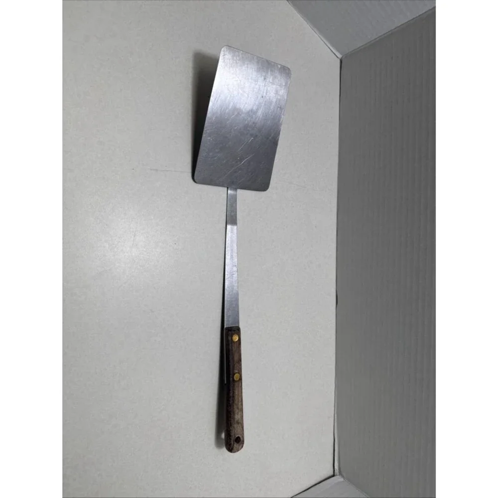 Vintage Mel Jax Stainless Steel Flat Spatula Wood Handle USA